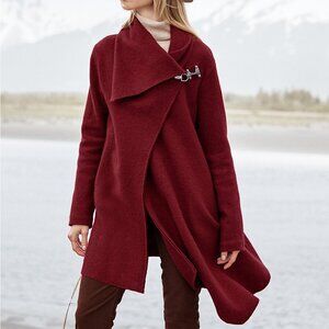 Garnet Hill size 12p Asymmetrical Boiled-Wool Coat in Goji Berry